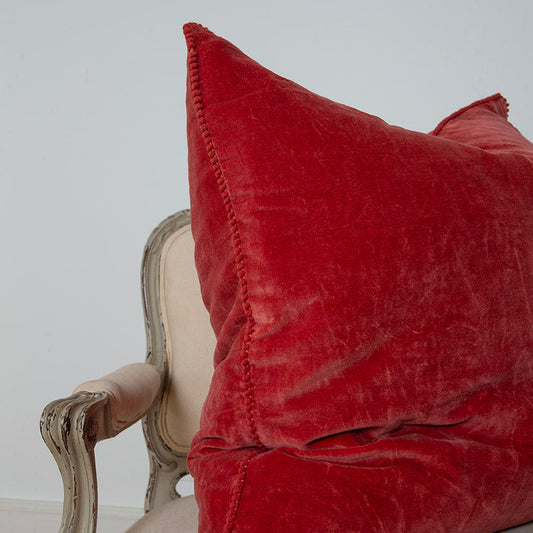 Coussin en velours de coton brique fait main