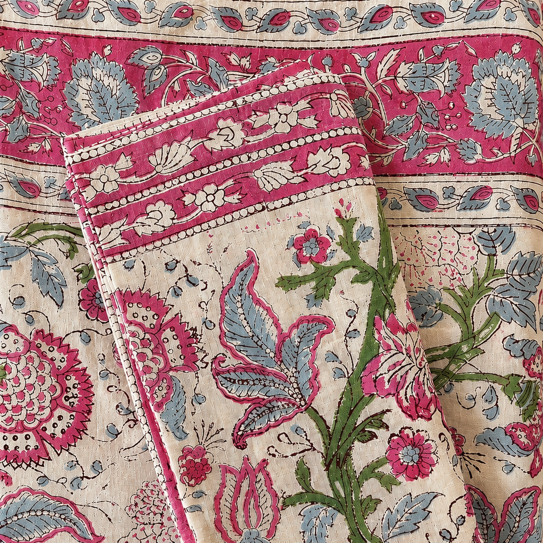 nappe coton fait main impression tampon de bois