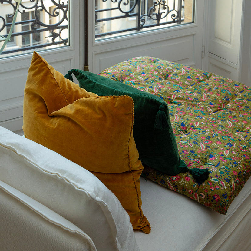 coussin en velours de coton fait main