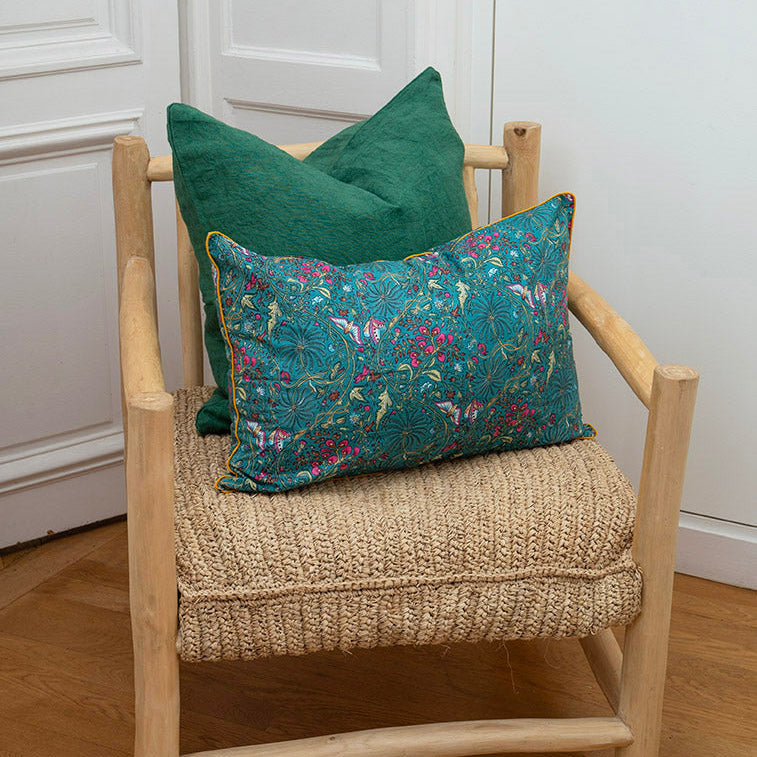 Coussin en popeline de coton bleu-vert 50X40cm
