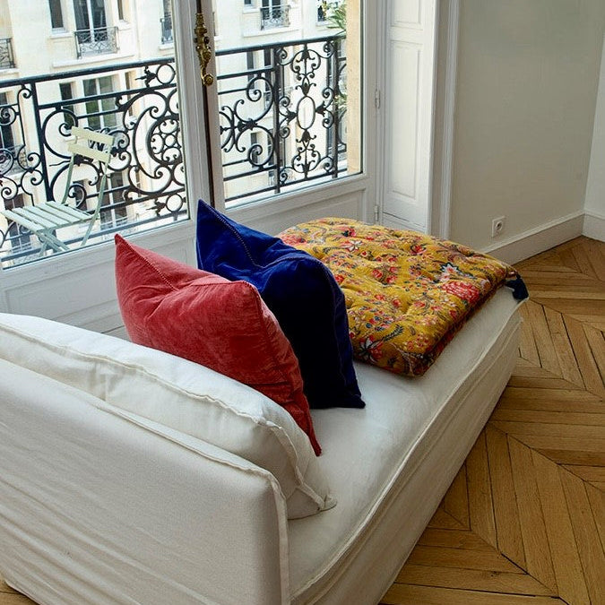 boutis ou courte pointe velours de coton jaune