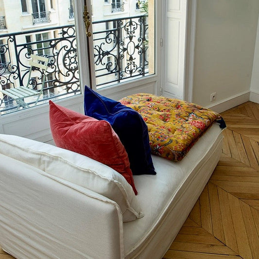 boutis ou courte pointe velours de coton jaune