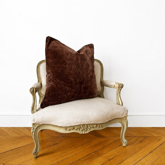 coussin en velours marron chocolat fait main