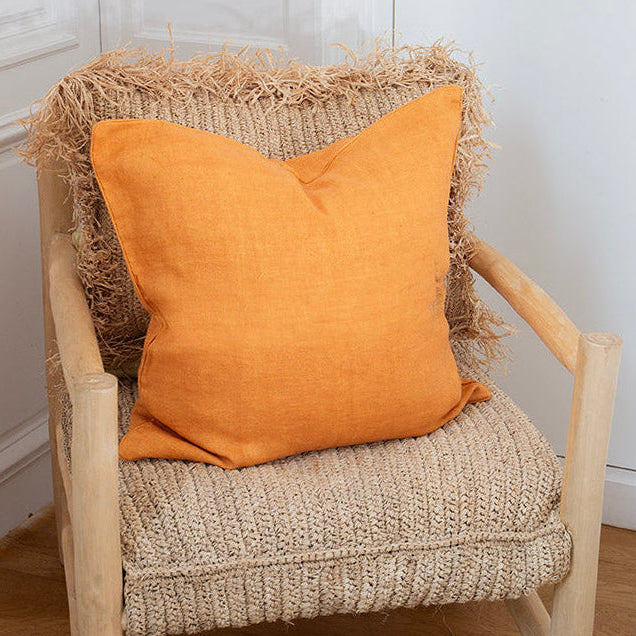 housse de coussin en lin brut jaune soleil fait à la main 