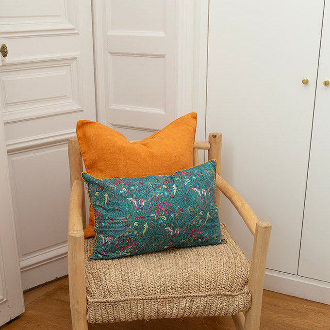 housse de coussin en lin brut jaune soleil fait à la main