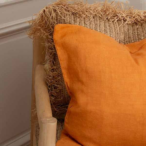 housse de coussin lin brut teinté fait à la main