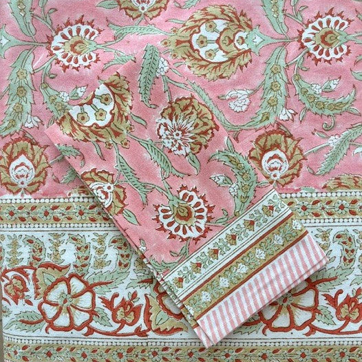 Nappe Irène impression tampon de bois + 8 serviettes