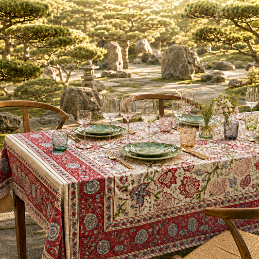 nappe coton fait main impression tampon de bois